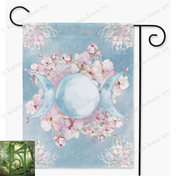 Spring Garden Flag - Wicca Triple Moon Ostara Decoration