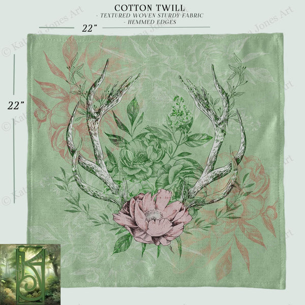 a picture of a deer&#39;s antlers and flowers on a green background