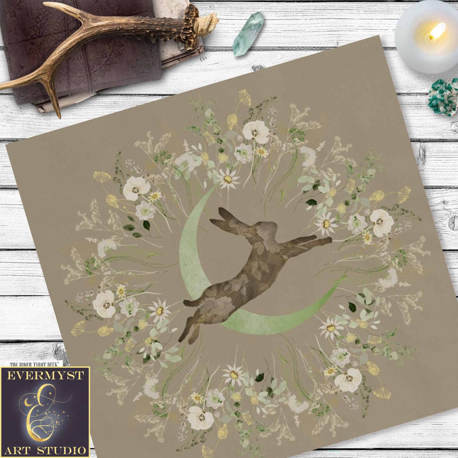 Spring Hare Moon Altar Cloth And Tarot Mat - Ostara Decor Square