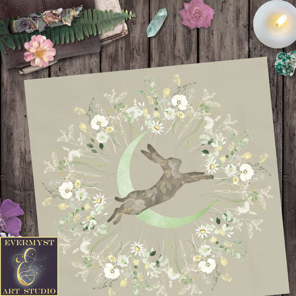 Spring Hare Moon Altar Cloth And Tarot Mat - Ostara Decor Square