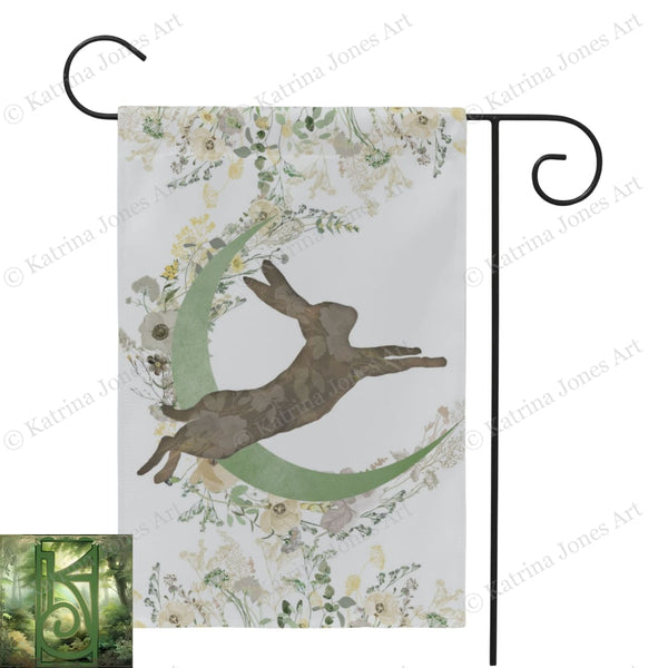 Spring Garden Flag - Easter Hare Moon Cottage Flowers Decor For Ostara