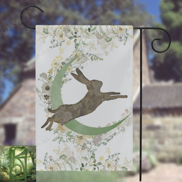 Spring Garden Flag - Easter Hare Moon Cottage Flowers Decor For Ostara