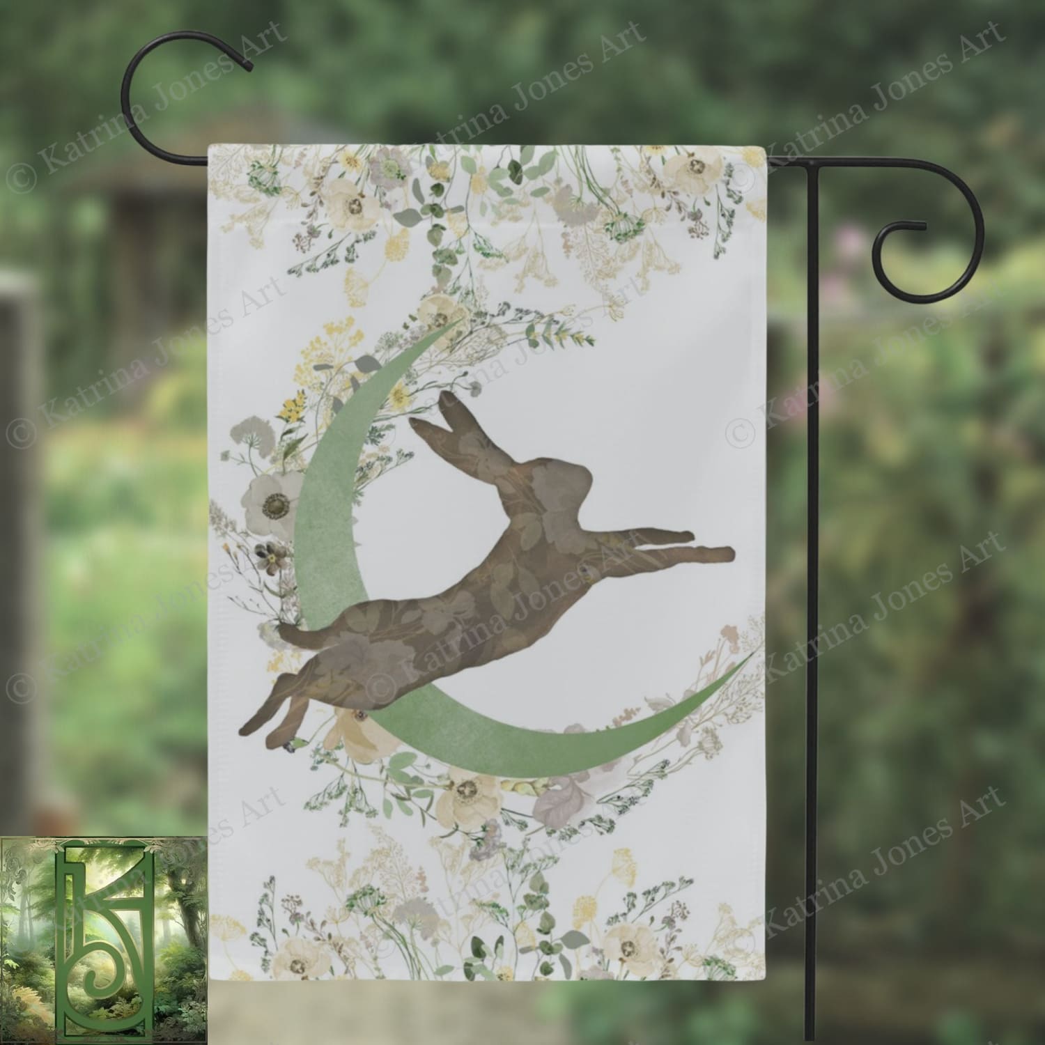 Spring Garden Flag - Easter Hare Moon Cottage Flowers Decor For Ostara Single / 12X18 Inch