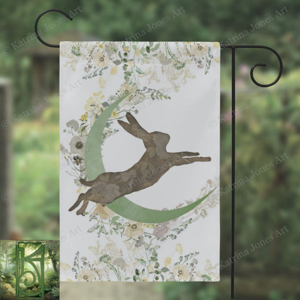 Spring Garden Flag - Easter Hare Moon Cottage Flowers Decor For Ostara Single / 12X18 Inch