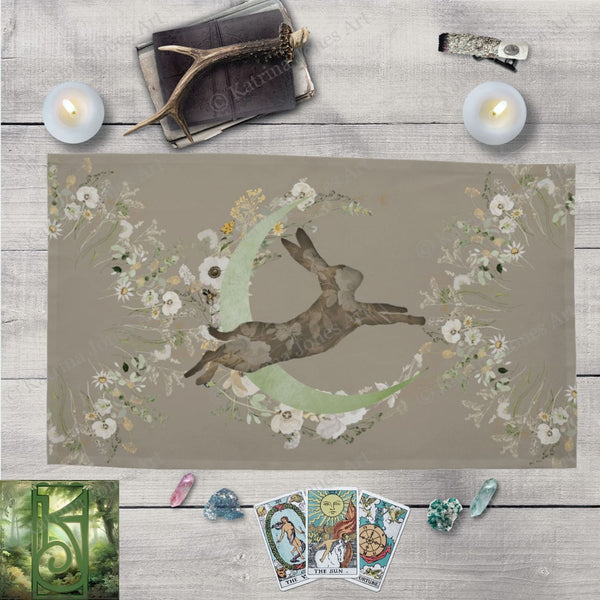 Altar Cloth Spring Hare Moon Rabbit Ostara Tarot Mat Decor Cotton Twill Rec