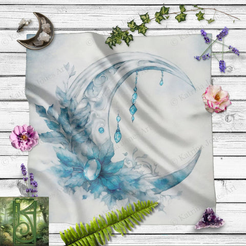 a painting of a crescent and flowers on a sheet of paper