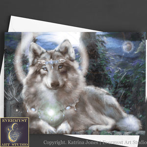 Star Wolf Greeting Card Fantasy Art Mythic Blank Notecard Stationary 1