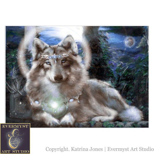 Star Wolf Greeting Card Fantasy Art Mythic Blank Notecard Stationary