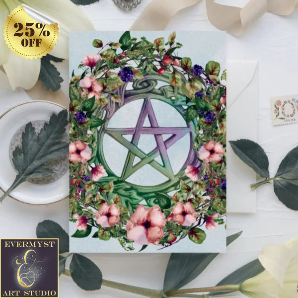 Summer Berry Blossoms Pentacle Card Witch Pagan Blank Notecards