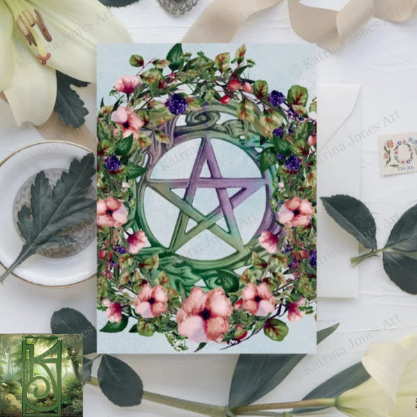 Summer Berry Blossoms Pentacle Card Witch Pagan Blank Notecards