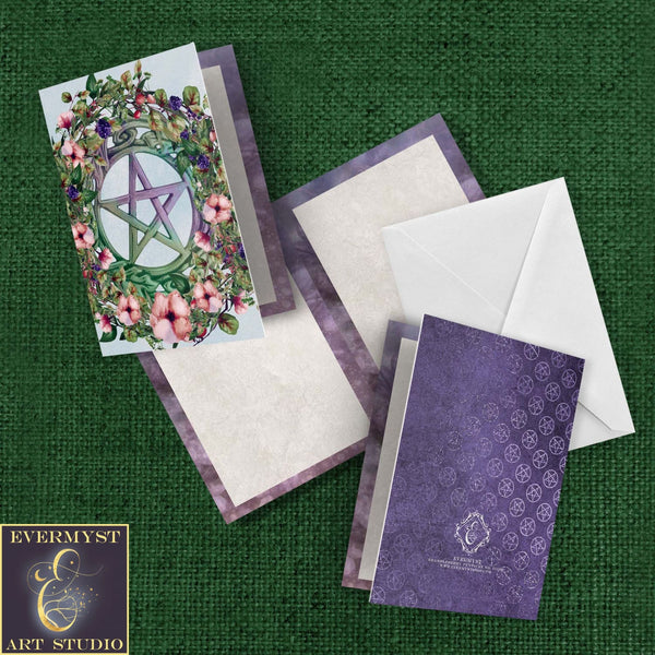 Summer Berry Blossoms Pentacle Card Witch Pagan Blank Notecards