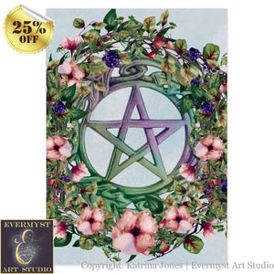 Summer Berry Blossoms Pentacle Card Witch Pagan Blank Notecards 1