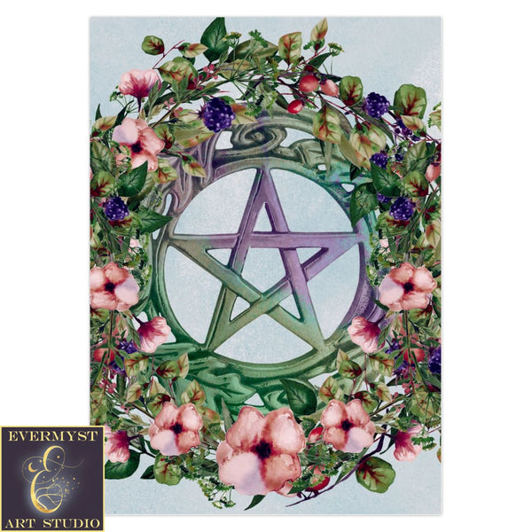 Summer Berry Blossoms Pentacle Card Witch Pagan Blank Notecards 1