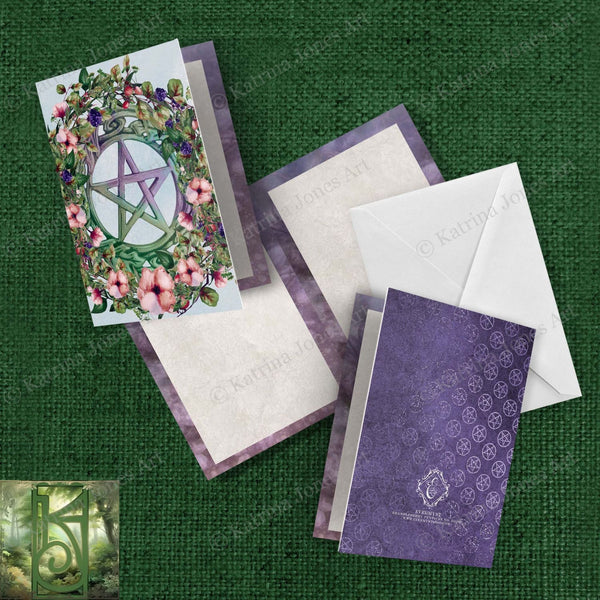 Summer Berry Blossoms Pentacle Card Witch Pagan Blank Notecards