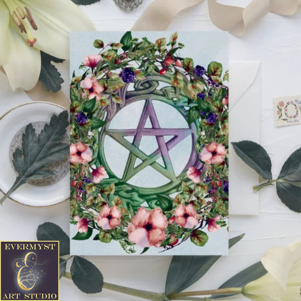 Summer Berry Blossoms Pentacle Card Witch Pagan Blank Notecards