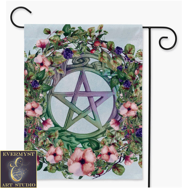 Summer Botanical Pentacle Flag - Witch Wicca Pagan Decoration For Litha