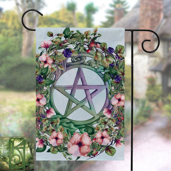 Summer Botanical Pentacle Flag - Witch Wicca Pagan Decoration For Litha