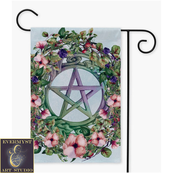 Summer Botanical Pentacle Flag - Witch Wicca Pagan Decoration For Litha