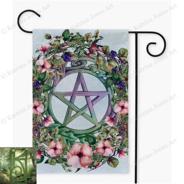 Summer Botanical Pentacle Flag - Witch Wicca Pagan Decoration For Litha