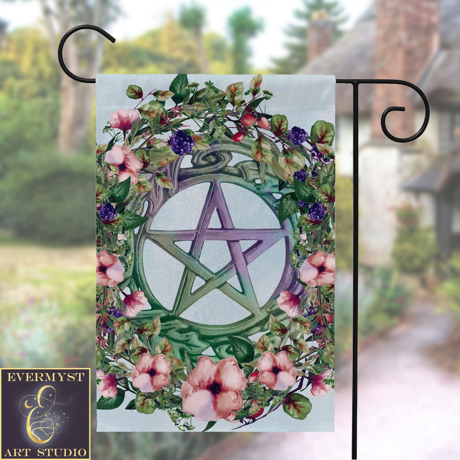 Summer Botanical Pentacle Flag - Witch Wicca Pagan Decoration For Litha