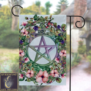 Summer Botanical Pentacle Flag - Witch Wicca Pagan Decoration For Litha