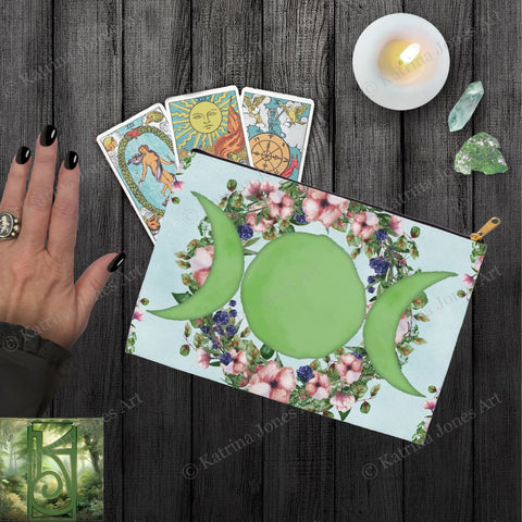 Summer Solstice Fruit Flowers Triple Moon Accessory Pouches Vintage Design Witch Wicca Pagan Decor