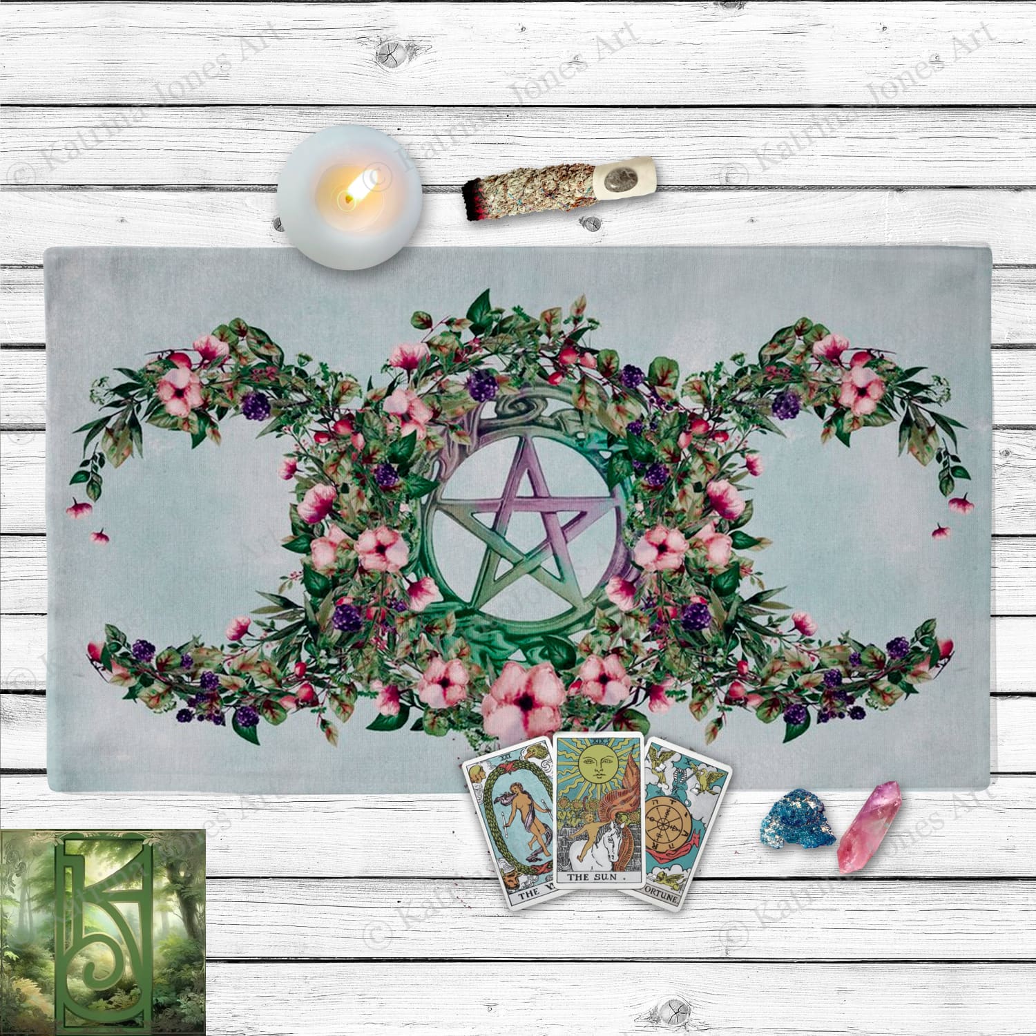 Summer Fruits Botanical Triple Moon Altar Cloth Cotton Twill Altar Cloth Rec