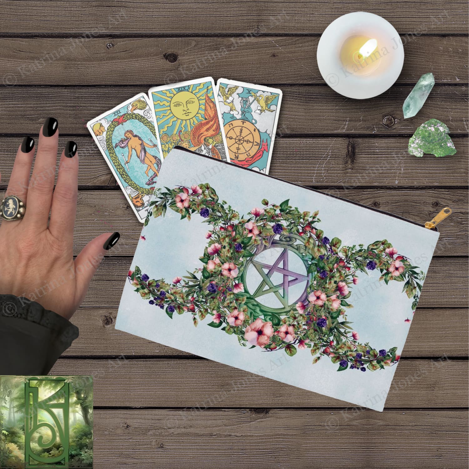 Summer Fruits Botanical Triple Moon Accessory Pouches Vintage Design Witch Wicca Pagan Decor