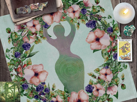 Summer Flowers Altar Cloth - Abundance And Goddess Wicca Decor Tarot 24X24 Inch Crepe Square