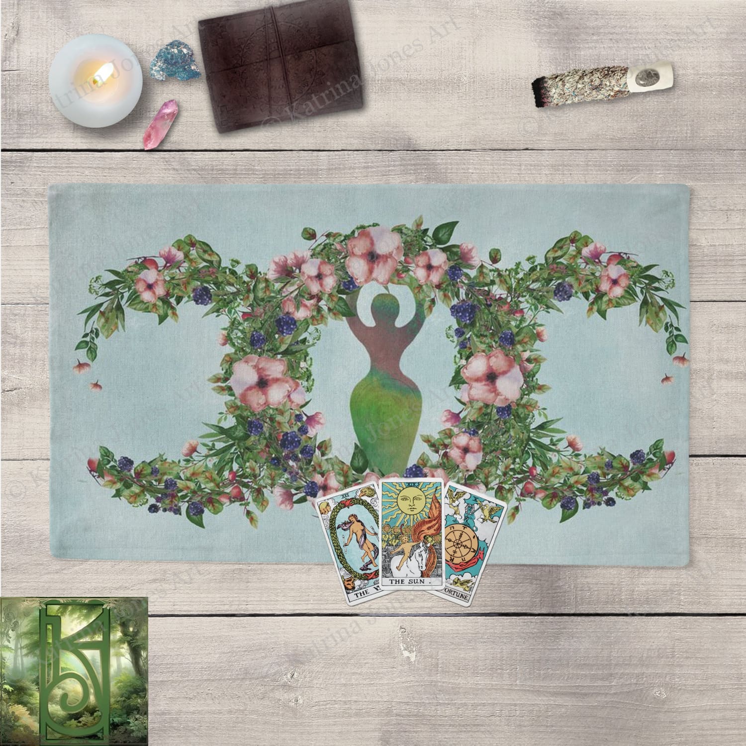 Summer Altar Cloth - Litha Solstice Goddess Wicca Pagan Tarot Mat Rec
