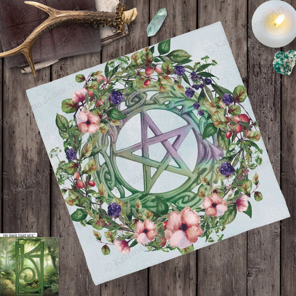Pentacle Altar Tarot Cloth - Floral Fruits Witch Decor For Litha Square