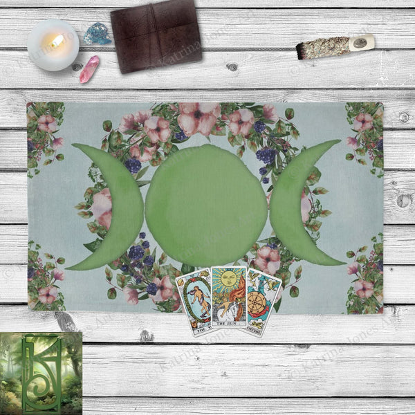 Triple Moon Wicca Altar Cloth - Summer Solstice Fruit And Flower Tarot Mat Rec