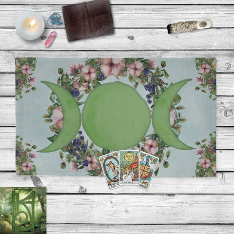 Triple Moon Wicca Altar Cloth - Summer Solstice Fruit And Flower Tarot Mat Rec