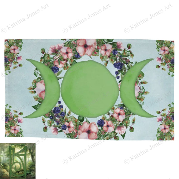 Triple Moon Wicca Altar Cloth - Summer Solstice Fruit And Flower Tarot Mat Rec
