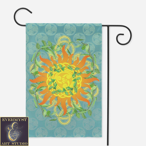 Summer Litha Garden Flag - Celtic Sun Greenery Motif