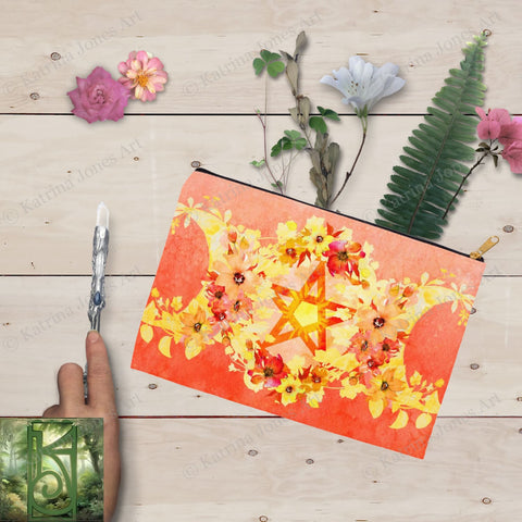 Summer Pentacle Litha Accessory Pouches Vintage Design Witch Wicca Pagan Decor Zippered Tarot Bag