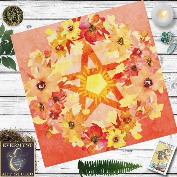 Summer Sun Pentacle Altar Or Tarot Cloth - Wicca Witch Pagan Decor Square