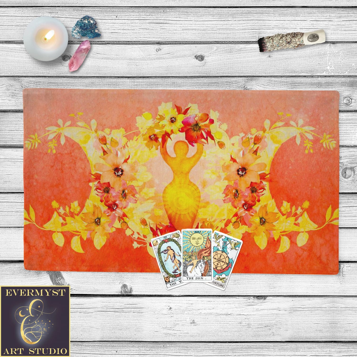 Sun Goddess Altar Cloth Witch Wicca Tarot Mat Beltane Decor Cotton Twill Rec