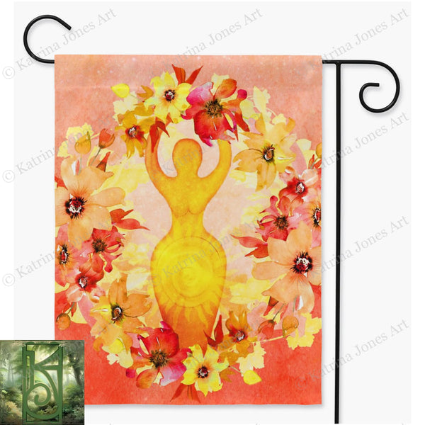 Sun Goddess Litha Garden Flag - Wicca Pagan Summer Solstice Decoration