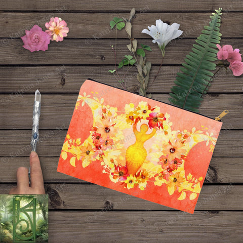 Sun Goddess Beltane Accessory Pouches Vintage Design Witch Wicca Pagan Decor Zippered Tarot Bag