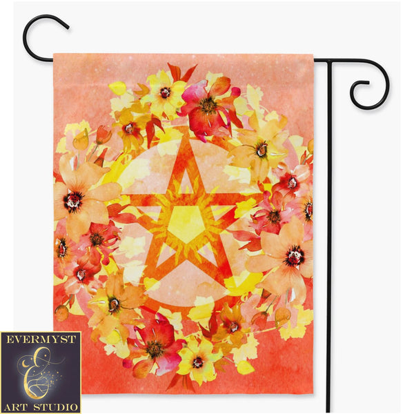 Sun Pentacle Garden Flag - Summer Solstice Pagan Decoration For Witches