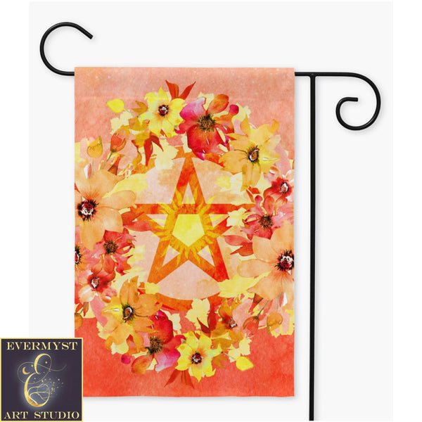 Sun Pentacle Garden Flag - Summer Solstice Pagan Decoration For Witches