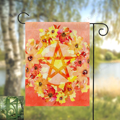 Sun Pentacle Garden Flag - Summer Solstice Pagan Decoration For Witches