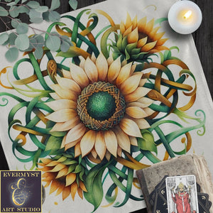 a painting of a sunflower on a table