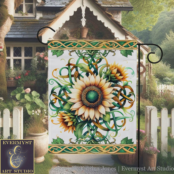 a sunflower painted on the side of a house