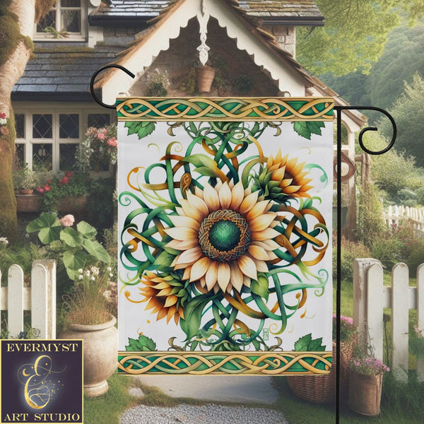 a sunflower painted on the side of a house