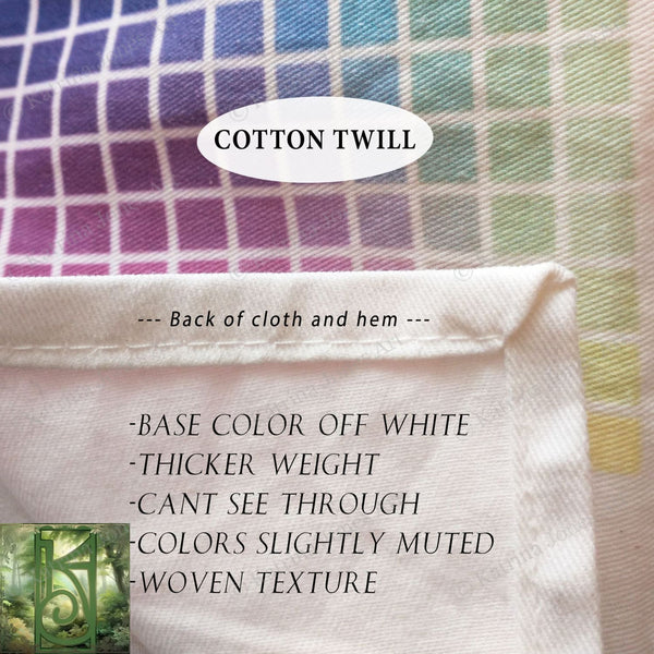The image is a close-up of a fabric with a textured pattern, featuring a color swatch and a description of the fabric's properties.