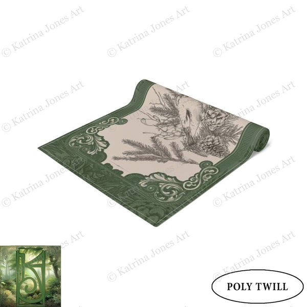 Green Woodland Bird Altar Cloth Table Runner For Tarot Reading And Witch Decor