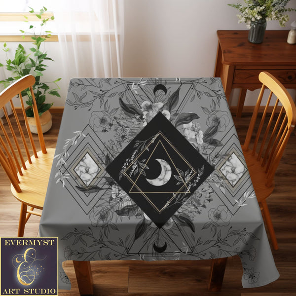 Tarot And Crystal Cloth - Grey Botanical Moon Altar Decor Square