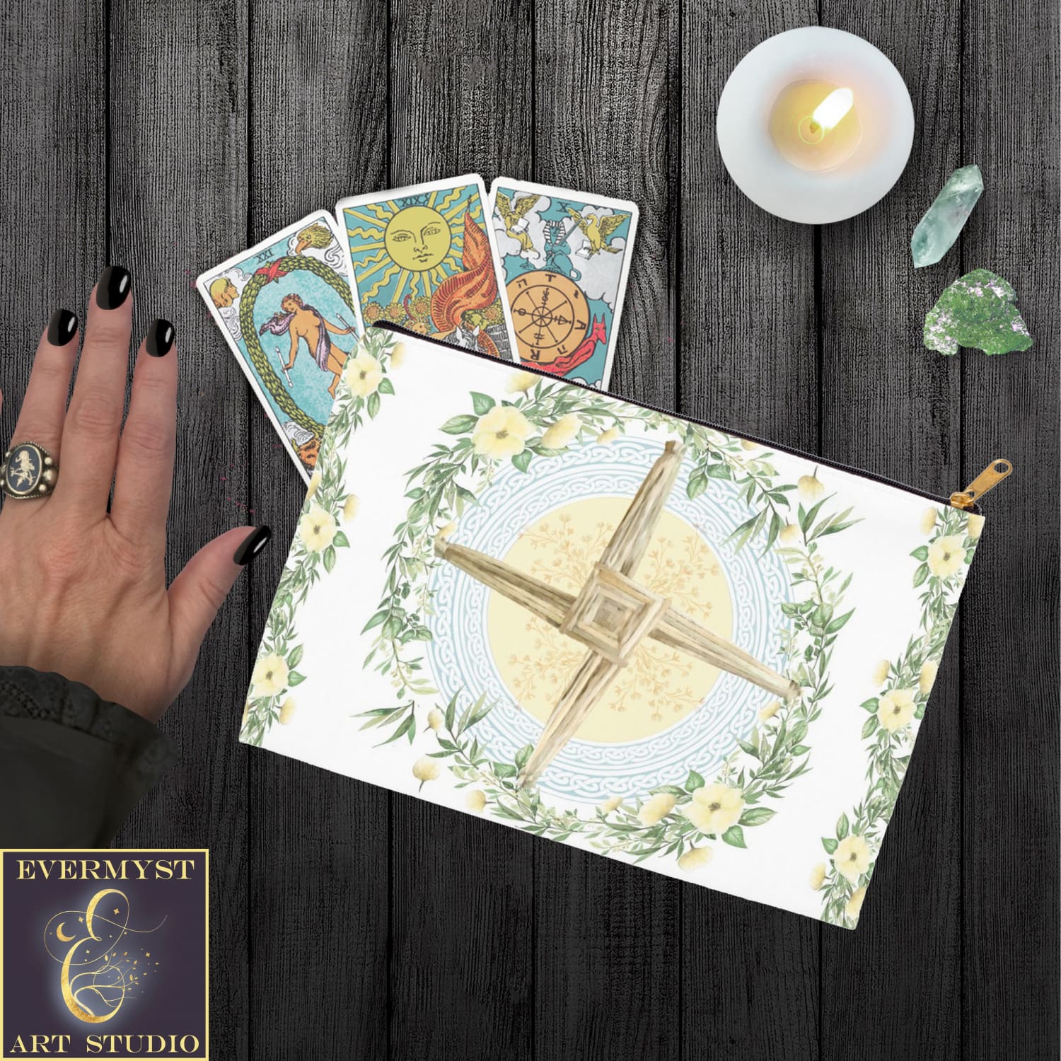 Brigid Cross Accessory Pouches Vintage Design Witch Wicca Pagan Decor Spring Imbolc Zippered Tarot